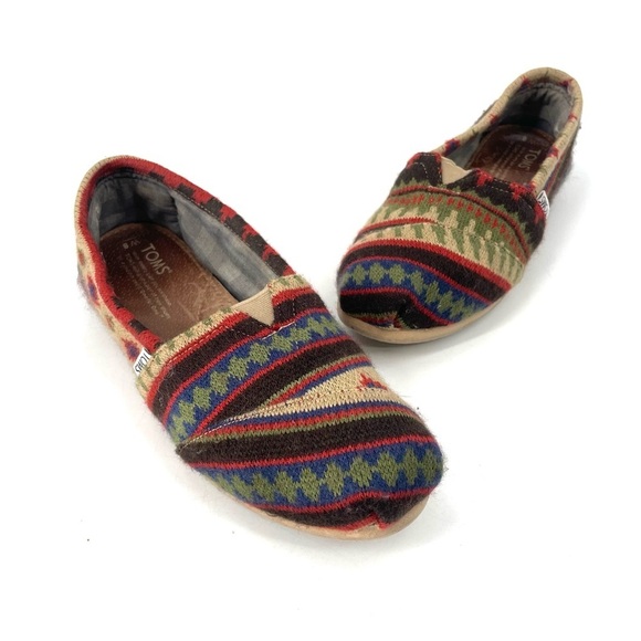 Toms Aztec Tribal Western Wool Slip On Loafer Flats - Picture 1 of 5